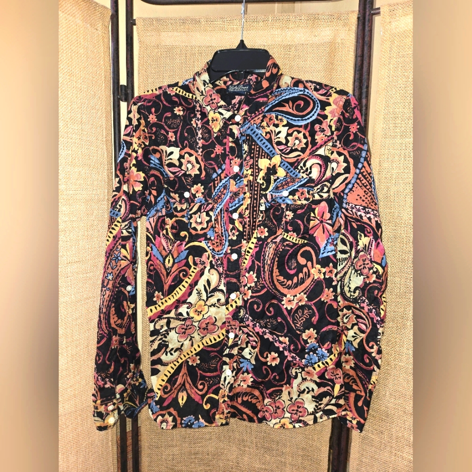 Womens Lucky Brand Multicolor Colorful Paisley Long Sleeve Double Pocket Shirt M